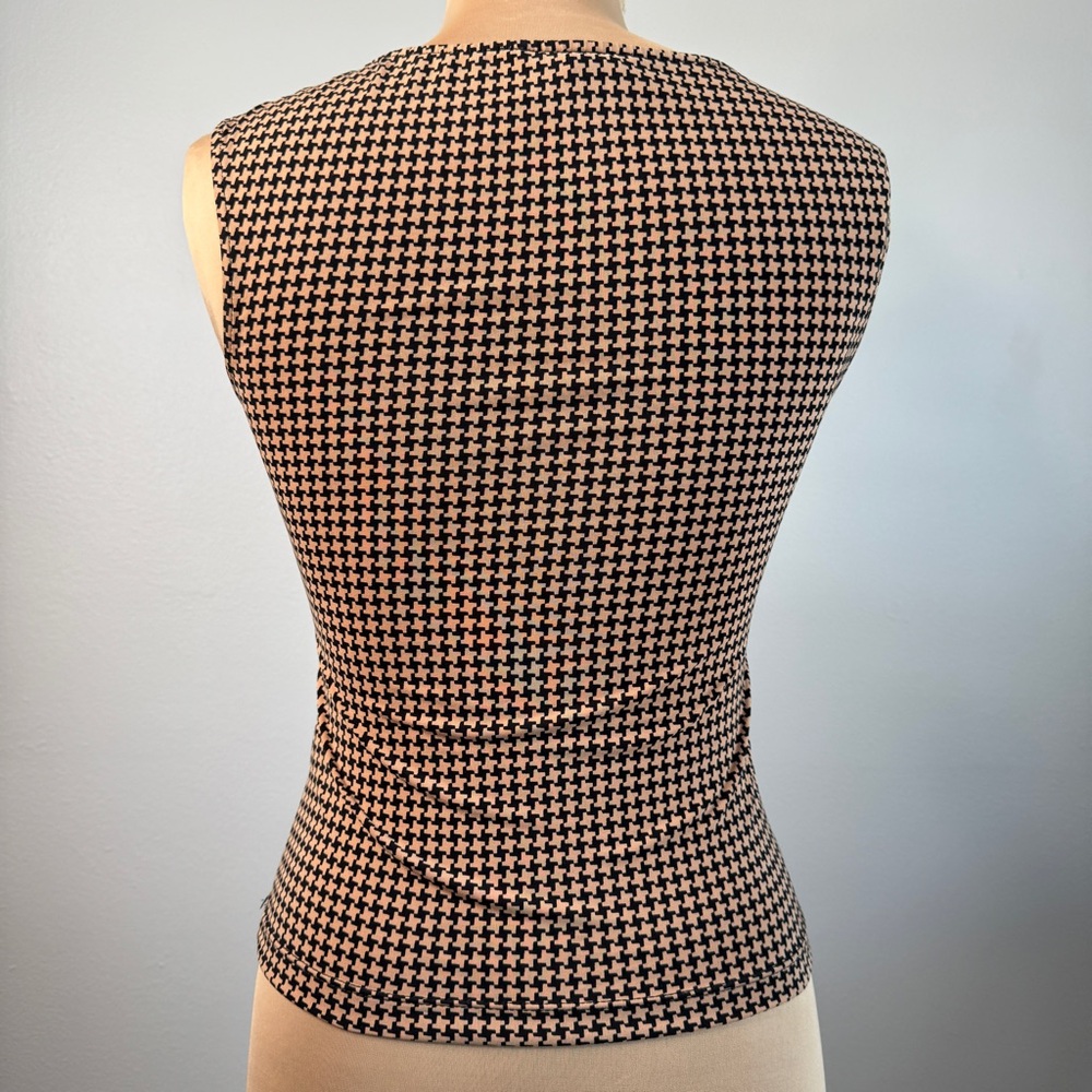 BCBGMaxAzria Houndstooth V-Neck Top Black Tan Toffee BCBG Max Azria Vintage XS - Picture 5 of 9